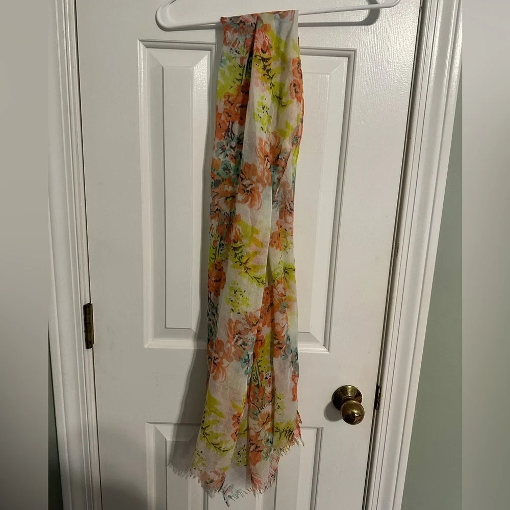Floral Print Scarf with Orange and Green Accents - Picture 5 of 7